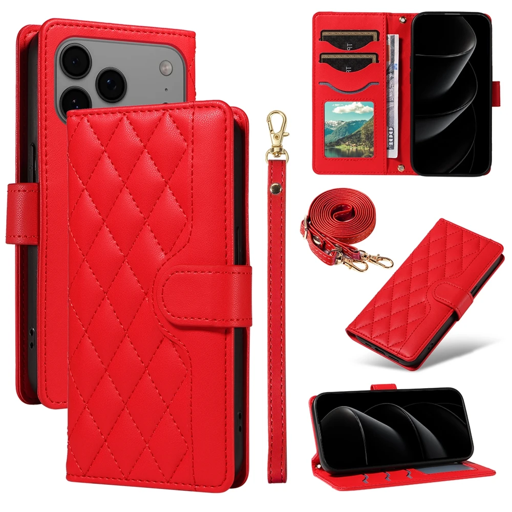 Elegant Leather Lanyard Wallet Magnetic Phone Flip Case & Purse Cover