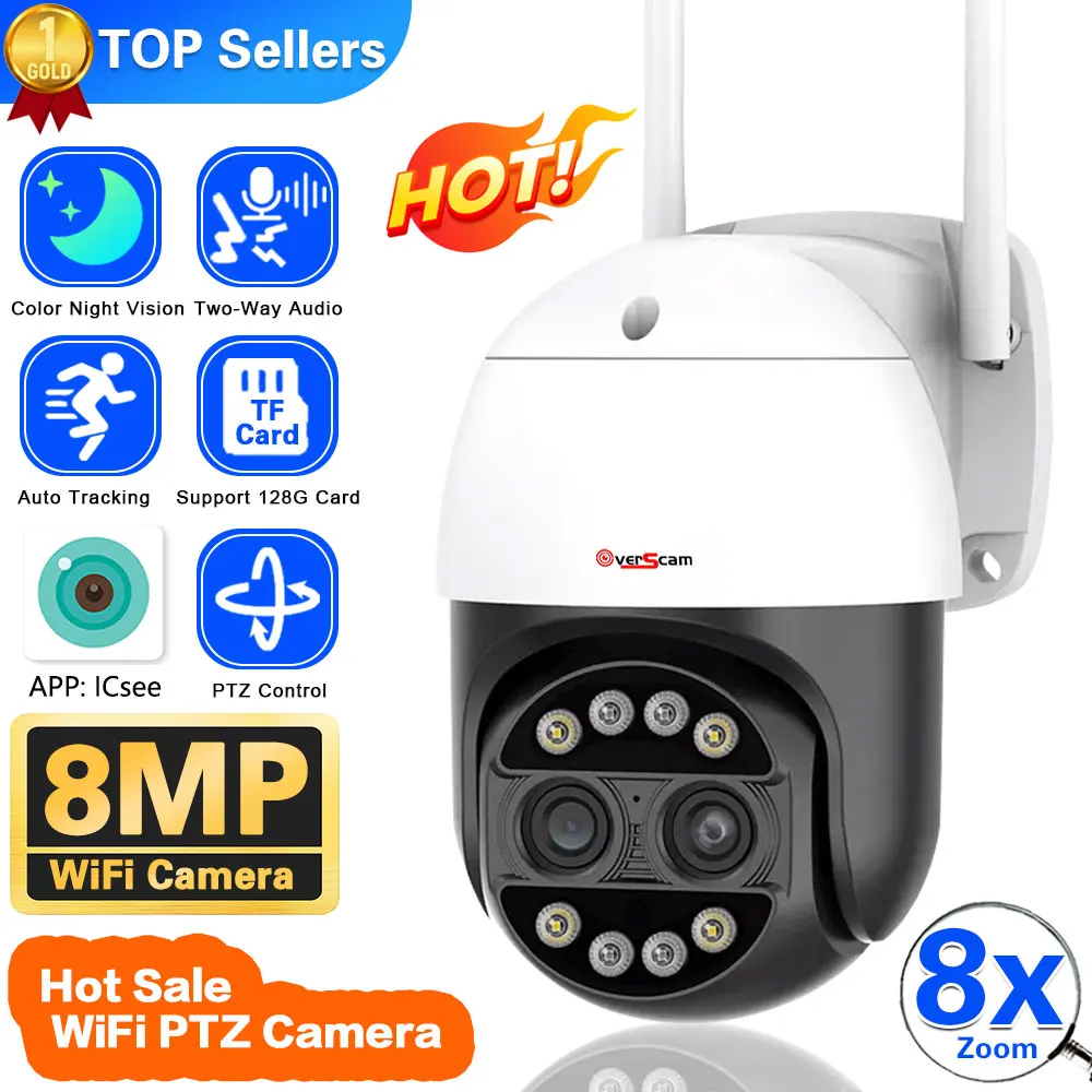 

4K HD WIFI Surveillance Camera Dual Lens 8MP 8X Zoom PTZ Color Night Vision 2-Way Audio AI Tracking Home Smart Security Camera