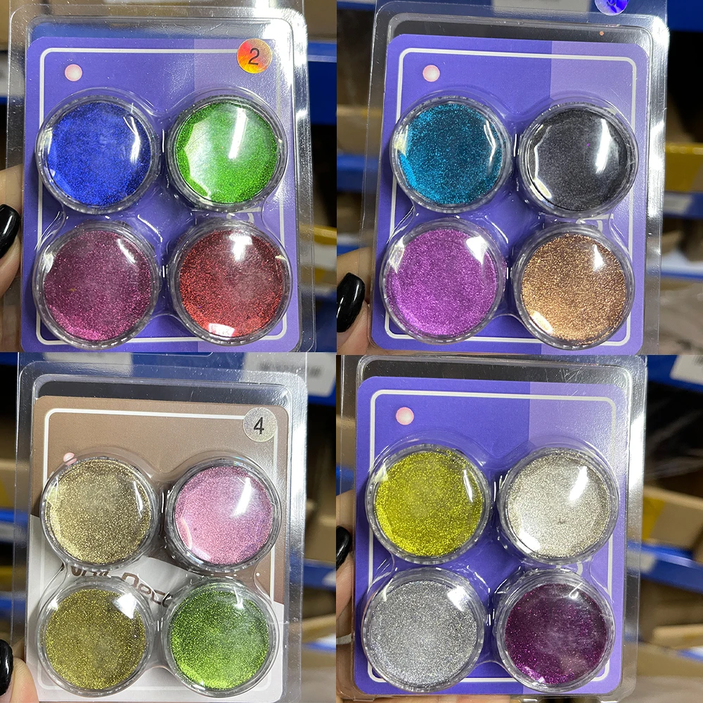 Set Di 4 Colori Glitter Per Unghie Aurora Mirror Powder Chrome Dust Pigment Paint Metallic Shiny Con Effetto Magico Dust Manicure Design