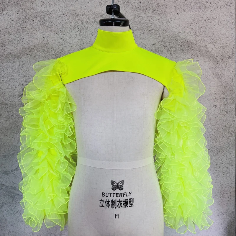 Belly Dance Accessories Gauze Mesh Shawl Shoulder Jazz Dance Stage Performance Accessories Bubble Sleeves Vest Women DJ Singer Dancer Nightclub Costume