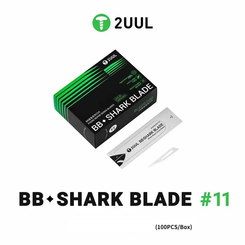 2UUL DA18 No.11 BB 샤크 블레이드 100개/박스 휴대폰 수리 접착제 제거 녹 방지 고탄소강 스크래핑 프라이 나이프