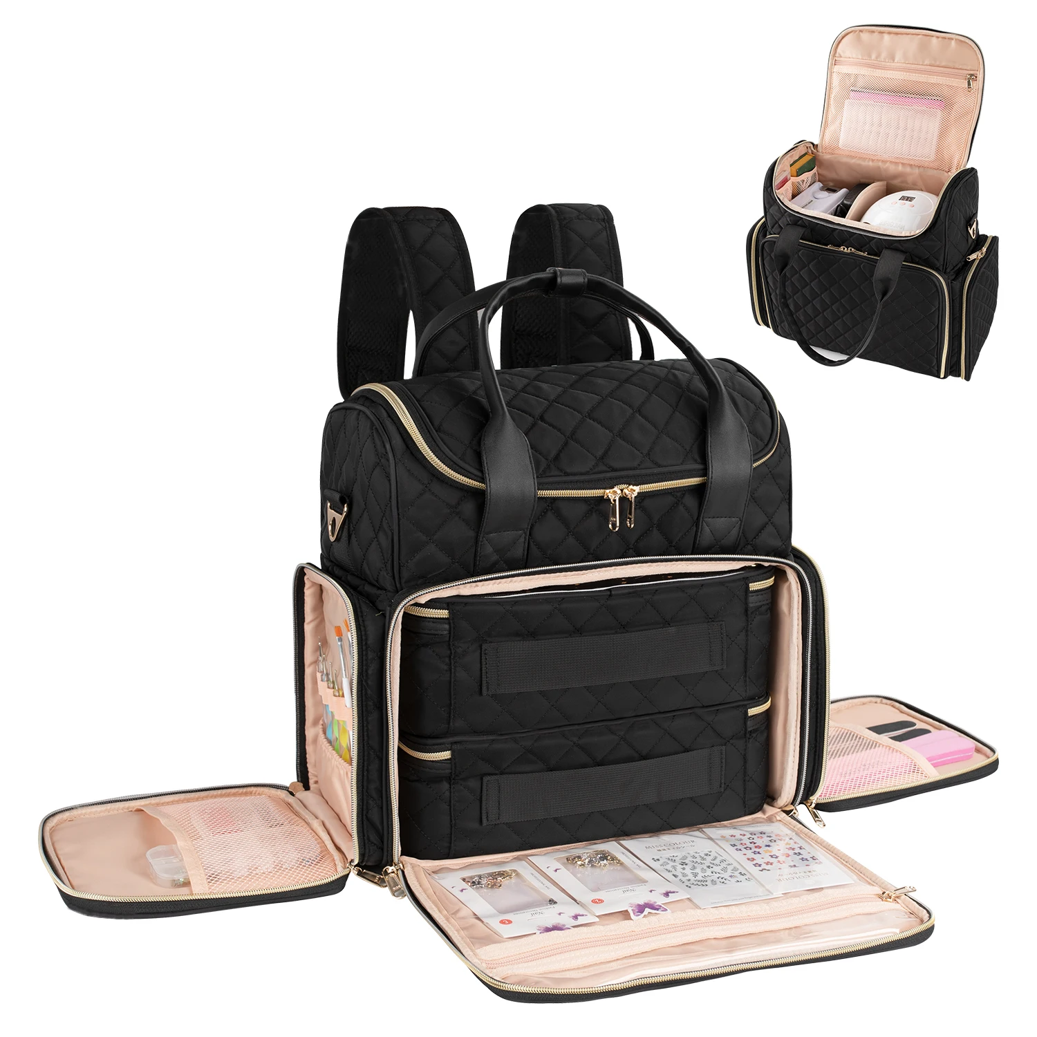 

Double Layer Nail Bag Backpack Nail Organizer Polish Storage Bag Nail Tech Bag with Holds 56 Bottles