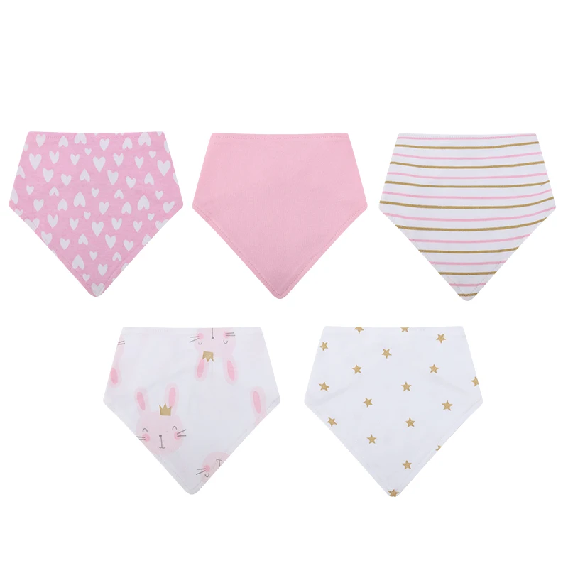 Kiddiezoom 5Pcs/Lot Baby Boy Girl Bibs Triangle Scarf Cotton Infant Bandana Newborn Feeding Saliva Towel 4