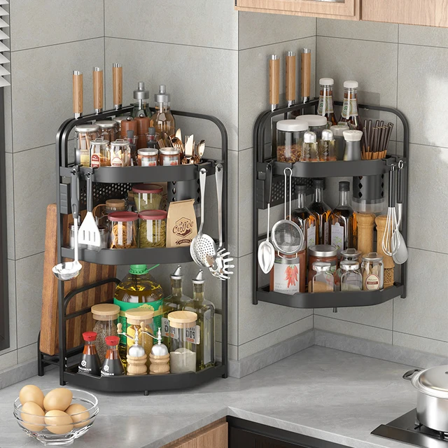 2 Tier Free Standing Corner Shelf Rack - Kitchen Counter Top