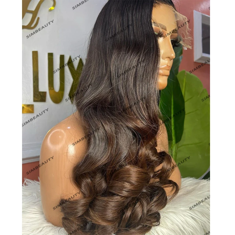 Natural Black Ombre Dark Brown Loose Wave Human Hair Pre Plucked 360 Lace Frontal Wigs for Women Glueless Long 5x5 HD Lace Wigs