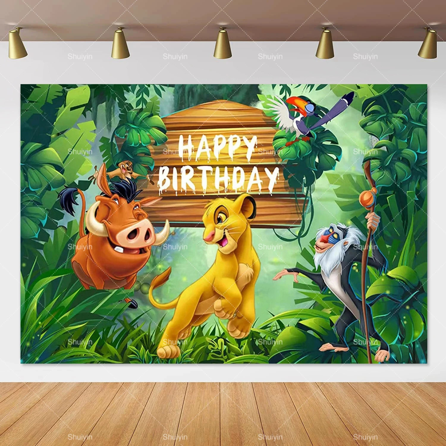 Simba's Jungle Celebration Backdrop - Tropical Birthday Party Decor Banner