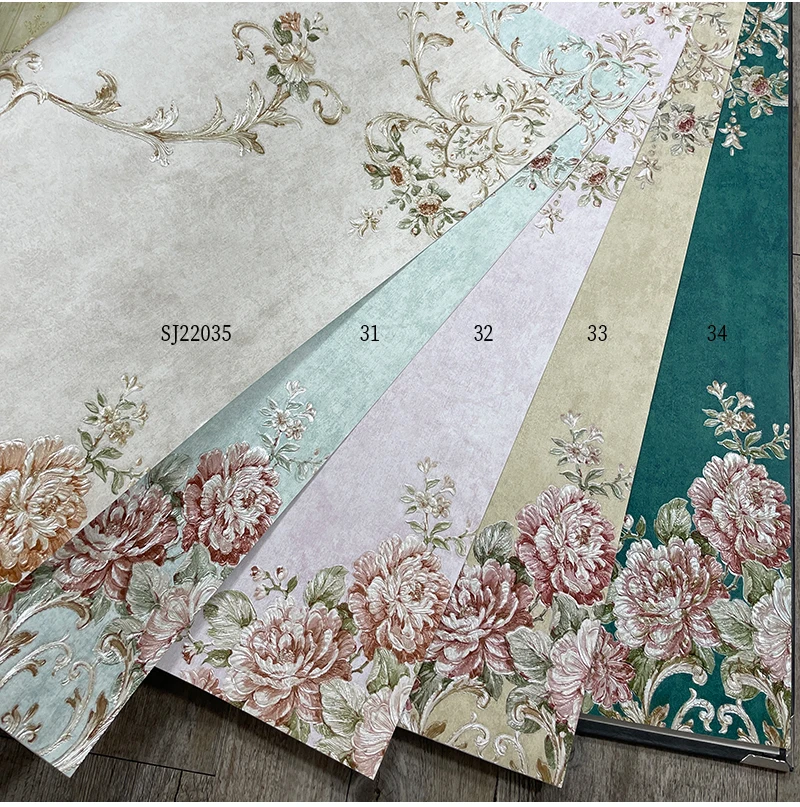 3D Romantic Flower Striped Wallpaper, Grande, American