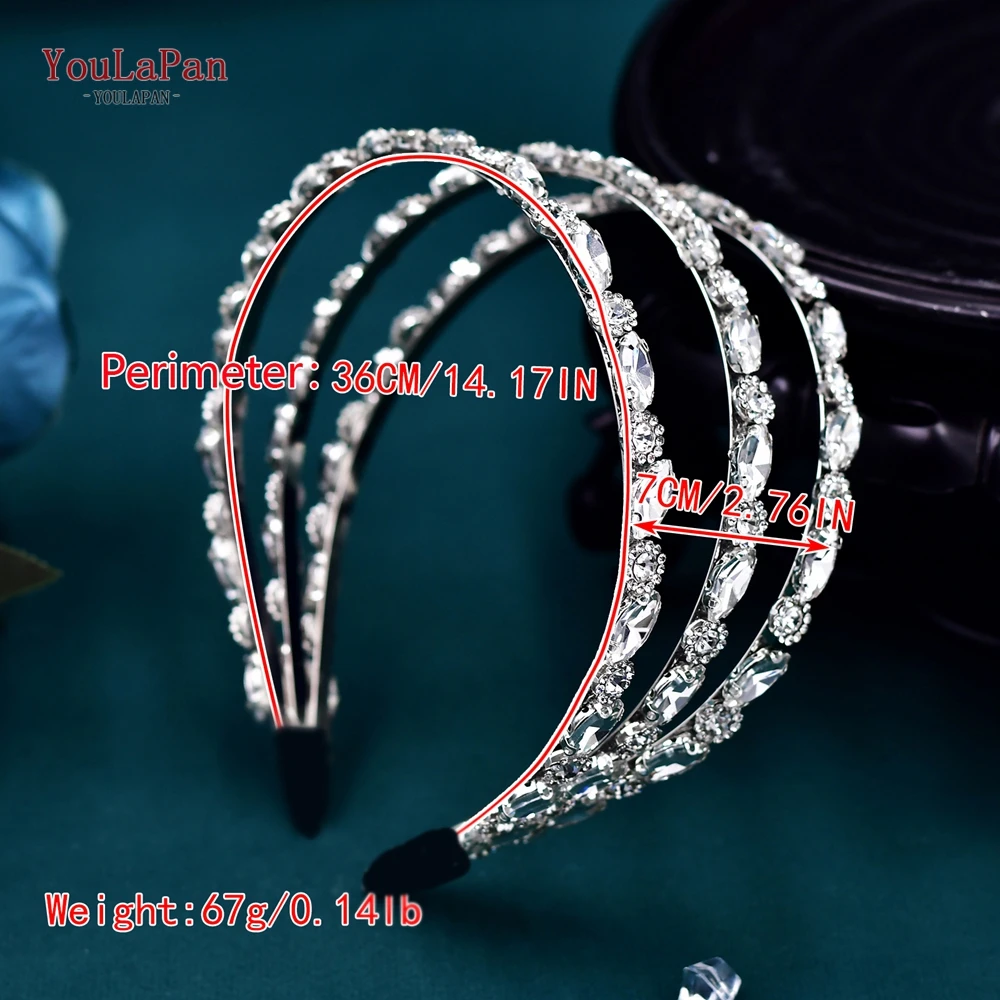 YouLaPan Sparking Rhinestone Wedding Headband Multilayer Crystal Bridal Headpiece Wedding Hair Accessories Party Tiara HP597