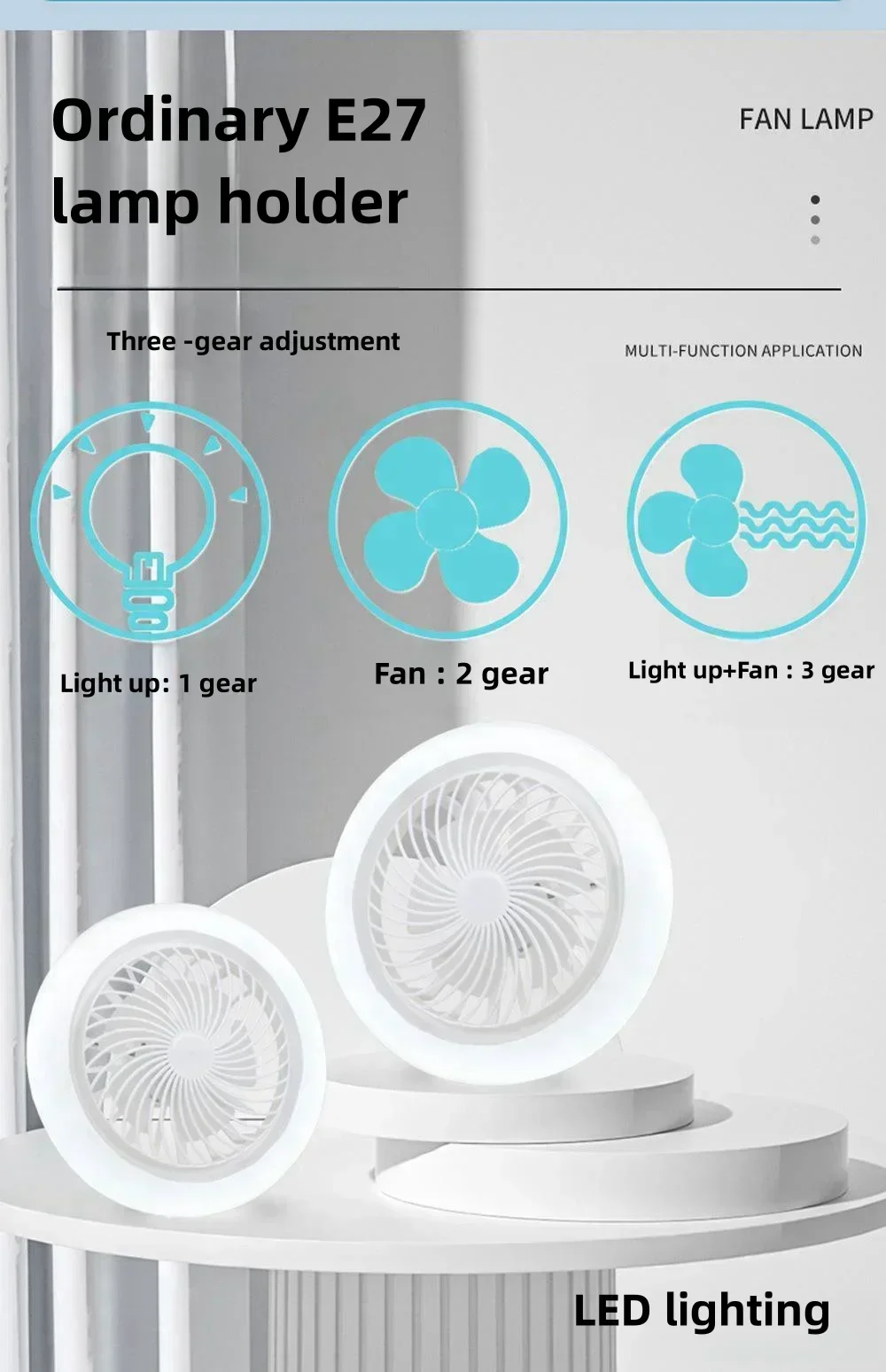 Description Picture 5 of itemNew LED Fan Light for Home Living Room Three Color Ceiling Fan Light Remote Control and Switching to Bedroom Fan Light