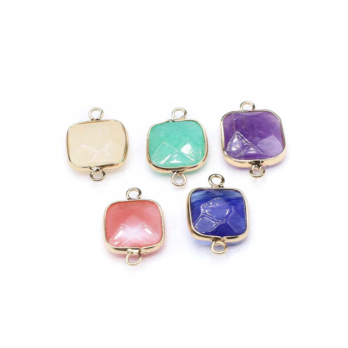 

2 PCS Natural Semi-precious Stone Random Colour Square with Gold Trim Connector Pendant for DIY Jewelry Making Handmade Necklace