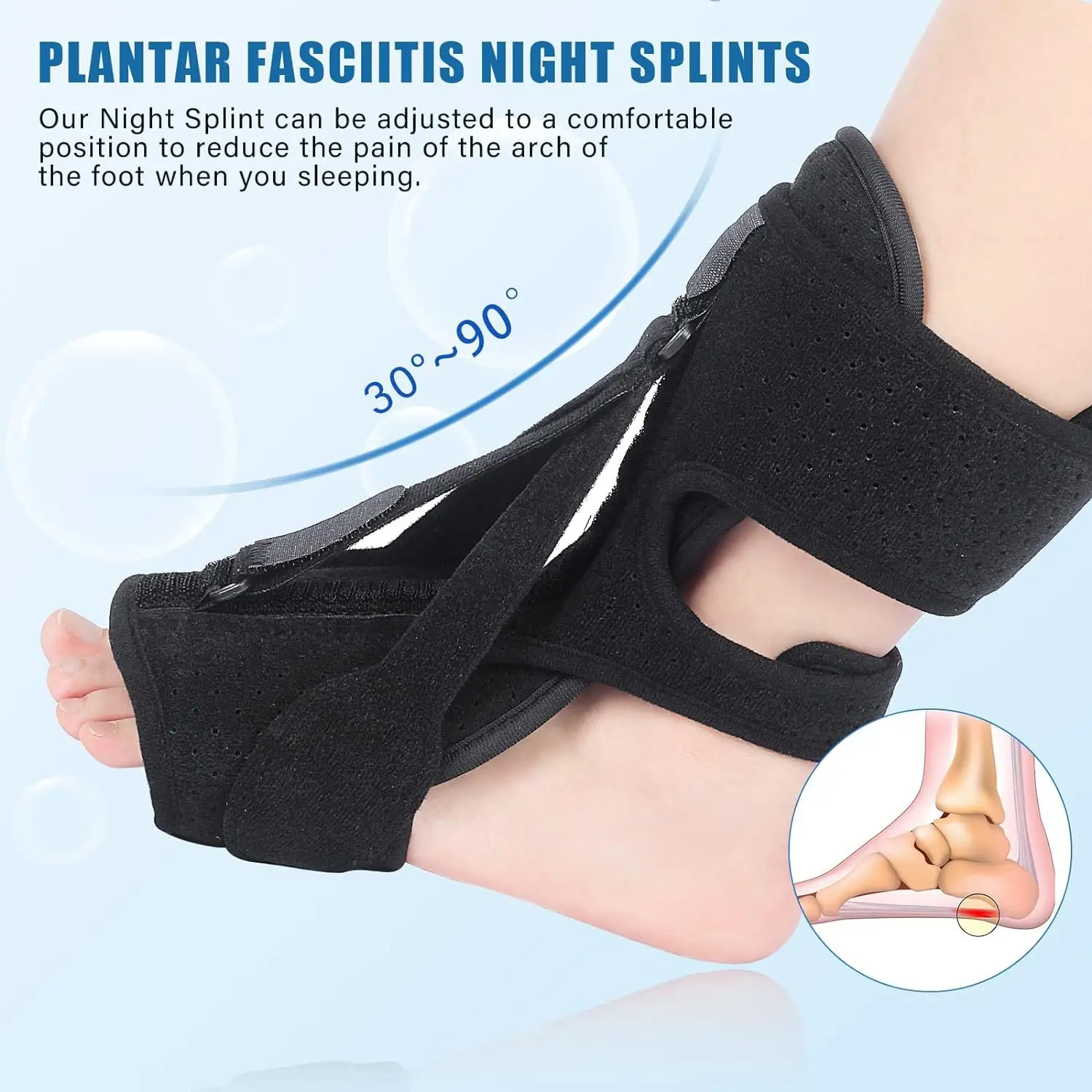 Foot Drop Splint for Heel Pain Tendinitis Three Fixed Straps Plantar Tendinitis Foot Support Plantar Fasciitis Night Splint