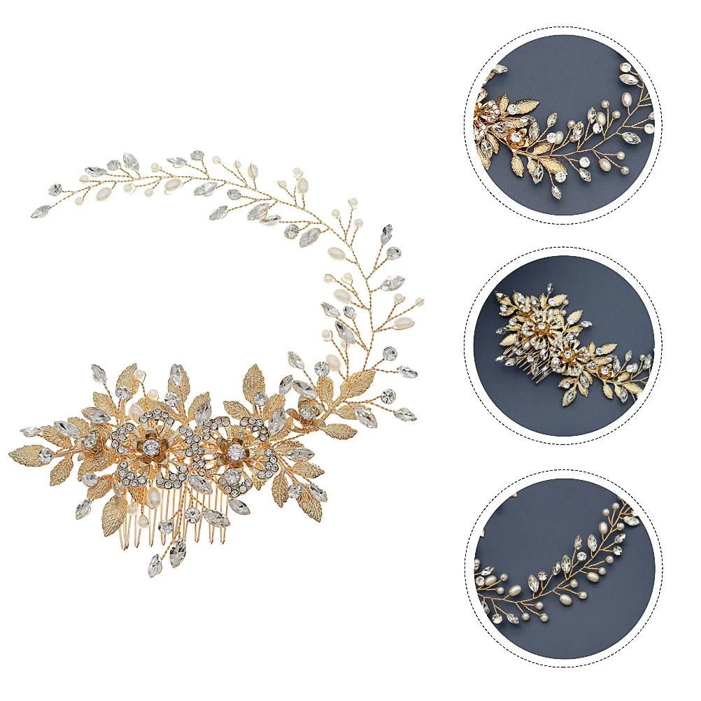 

Leaf Bride Wedding Hair Comb Rhinestone Flower Hair Pieces Bridal Headpiece Hair Accessories for Flower Girl Golden