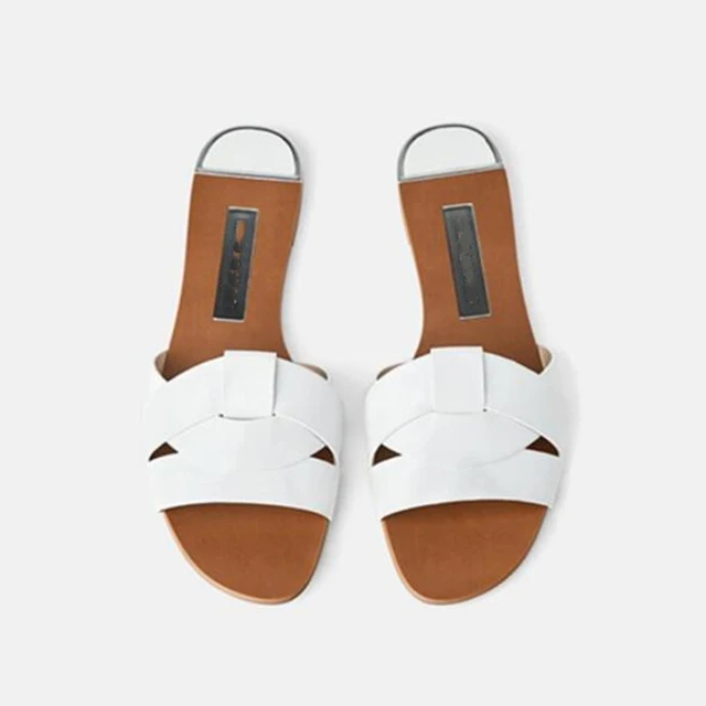 ZARZ Woman 2022 Flat Shoes Spring Summer Pointed Sexy Bow Outer Wear Plus Size 41 Beige Lazy Sandals And Slippers Women Luxury white