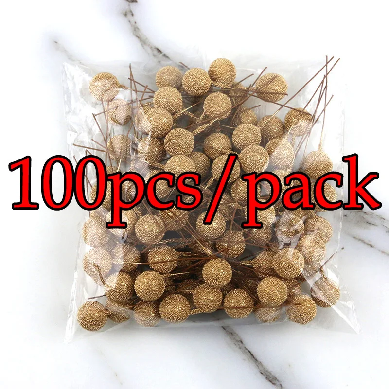 (100 Pcs/pack) 6cm Christmas Berry Bayberry Decoration Simulation Golden Berry Bouquet False Plant Wreath Decoration