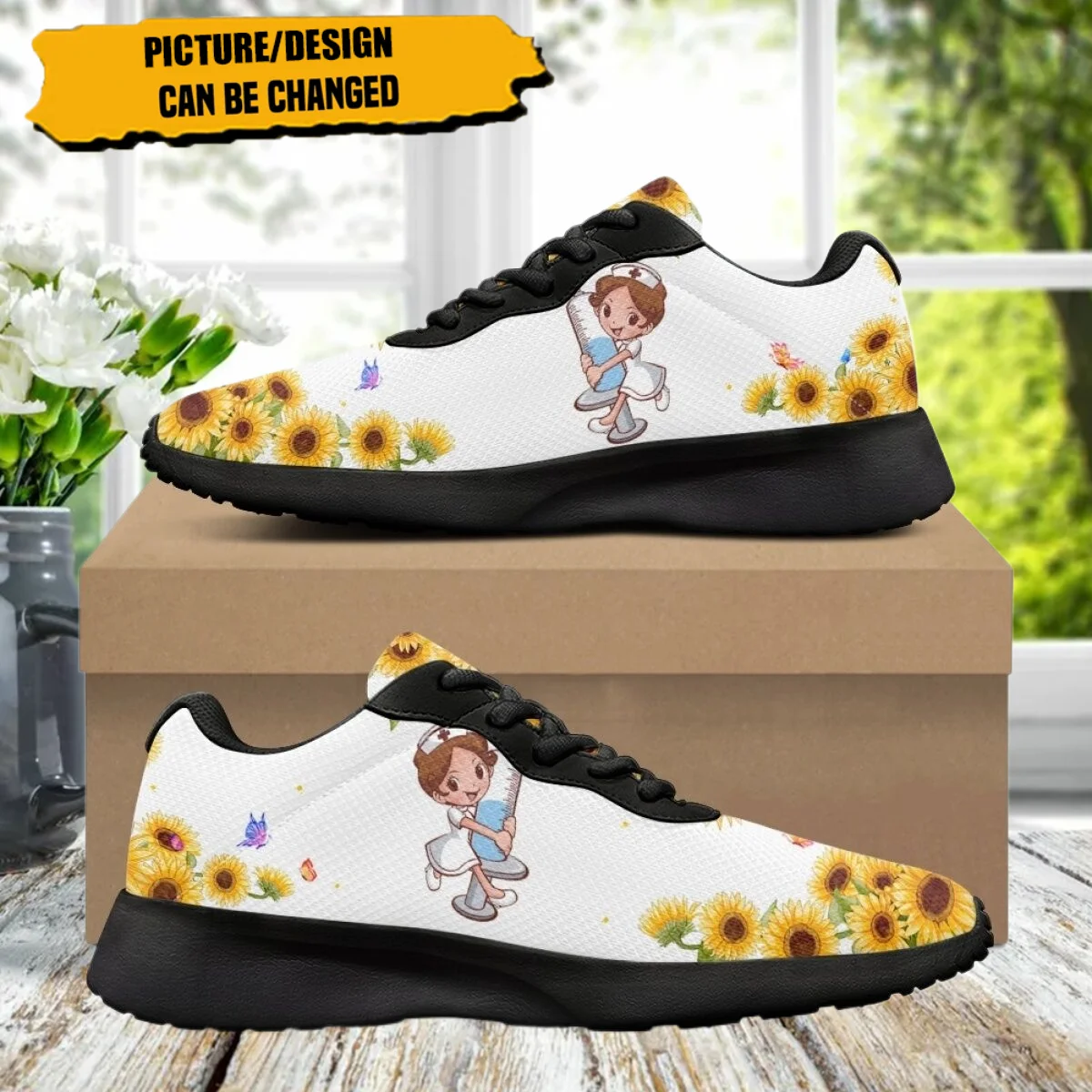 

Fashion Sneaker Women Flats Autumn Sunflower Butterfly Nurse Pattern Unisex Breathable Running Shoes for Outdoor Gym Athletic