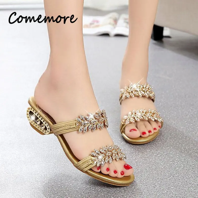 Comemore Slippers Summer Beach Sandals Fashion Woman Rhinestone Outdoor
