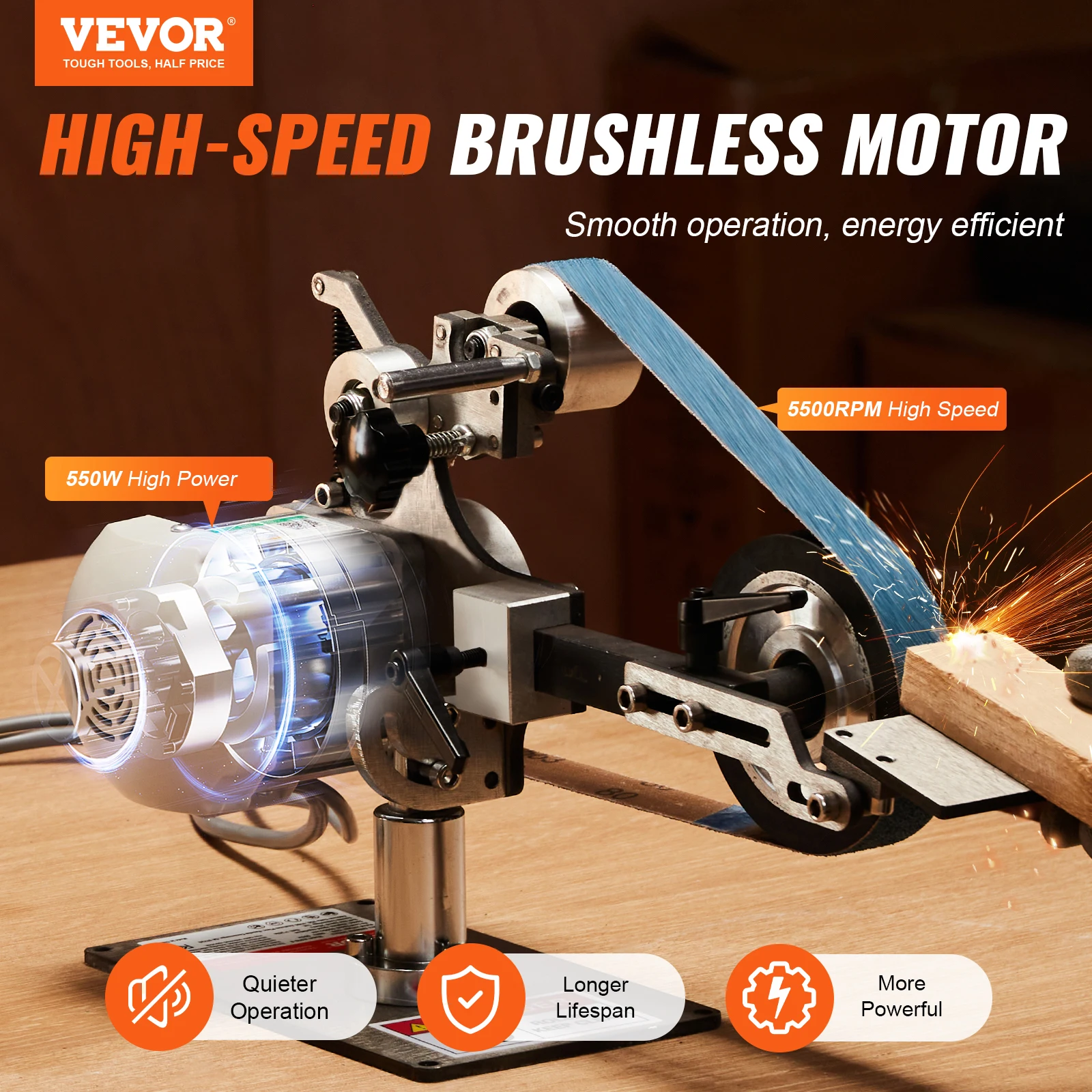 VEVOR Belt Grinder Sander 30 x1-Inch Variable Speed Belt Polisher with VFD 550W Polishing Grinding for Metalworking Knife Making 2