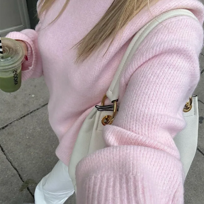 Talenza Autumn Knitted Sweater Women's Pink O-neck Loose Casual Long-Sleeved Pullover Commuting Women's Pullover Jacket Sweater 5