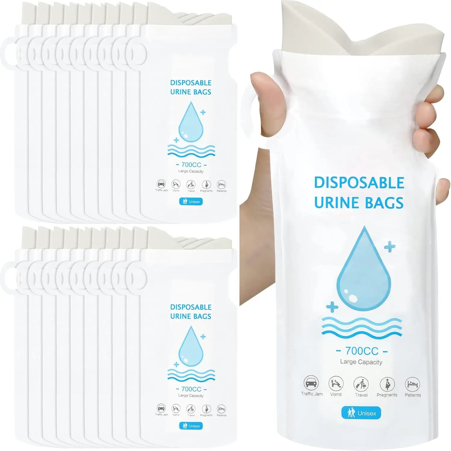1/3/5PCS 일회용 소변 주머니 700ml - 여행/캠핑/환자용 휴대용 남녀공용 비상용 소변 주머니