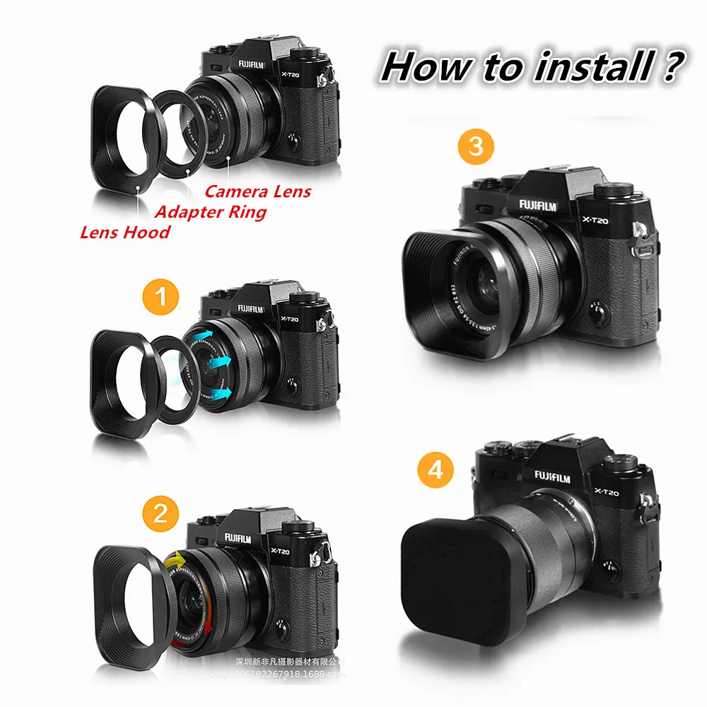 Square Shape Lens Hood 28mm 30mm 34mm 39mm 37mm 40.5mm 42mm 43mm 46mm 48mm 49mm 52mm for Canon Nikon Fujifilm Leica Panasonic camera lens hood