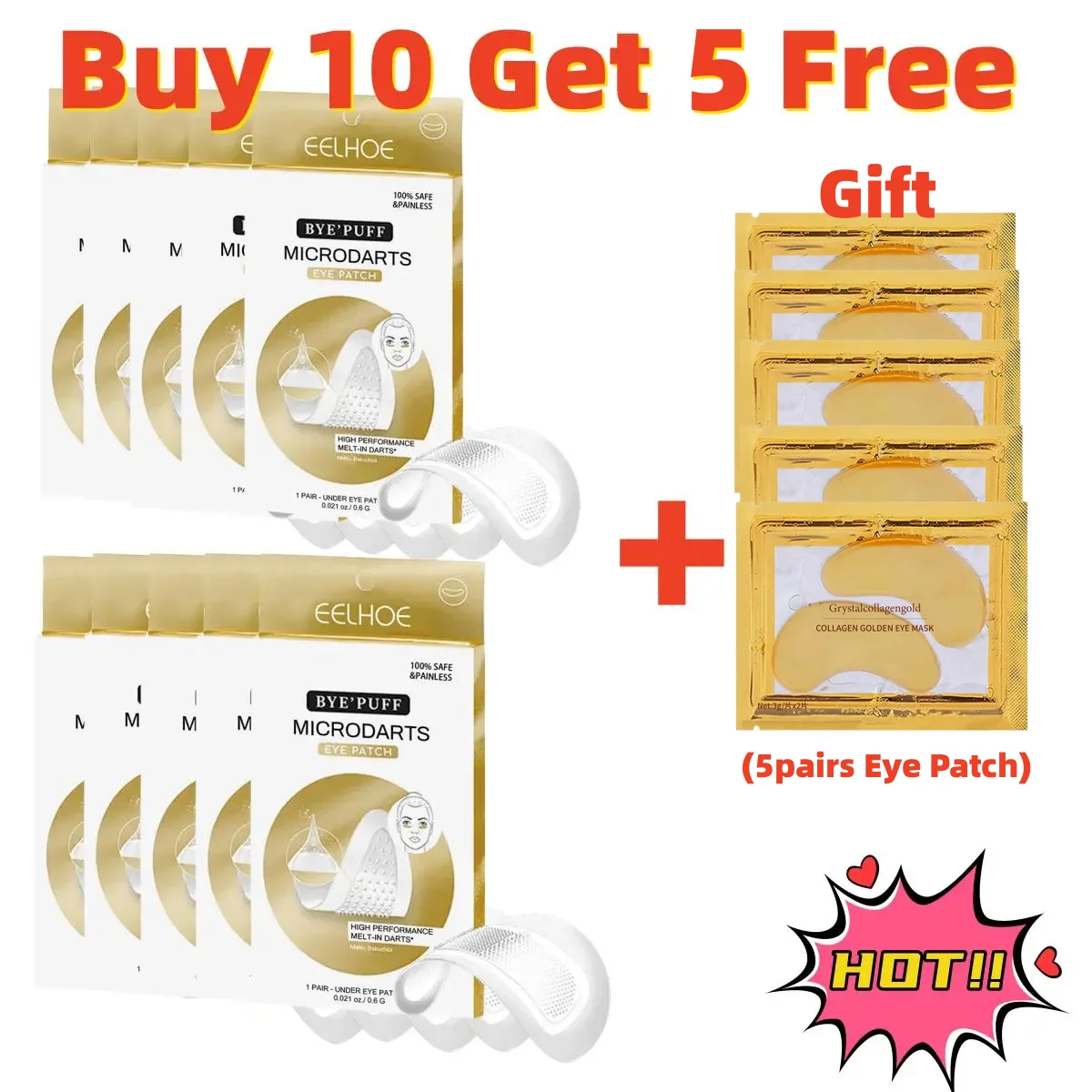 

Buy 10 Get 5 Free Hyaluronic Acid Eye Patches Anti Wrinkle Fade Dark Circles Eye Bags Moisturizing Brighten Eye Care