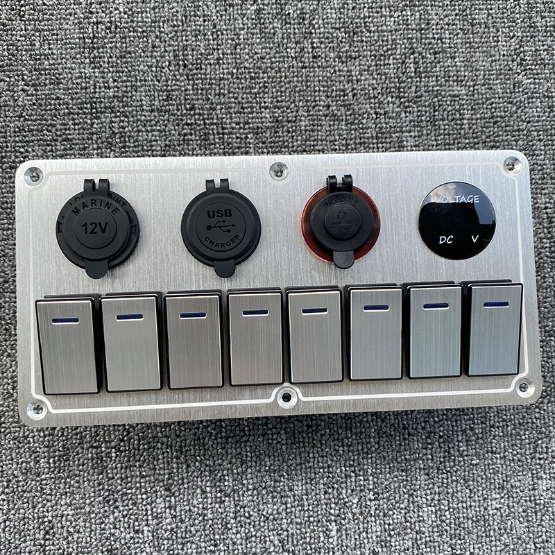 Premium Metal LED Rocker Switch Panel with USB Port and Digital Display - Waterproof for Automotive and Marine Use