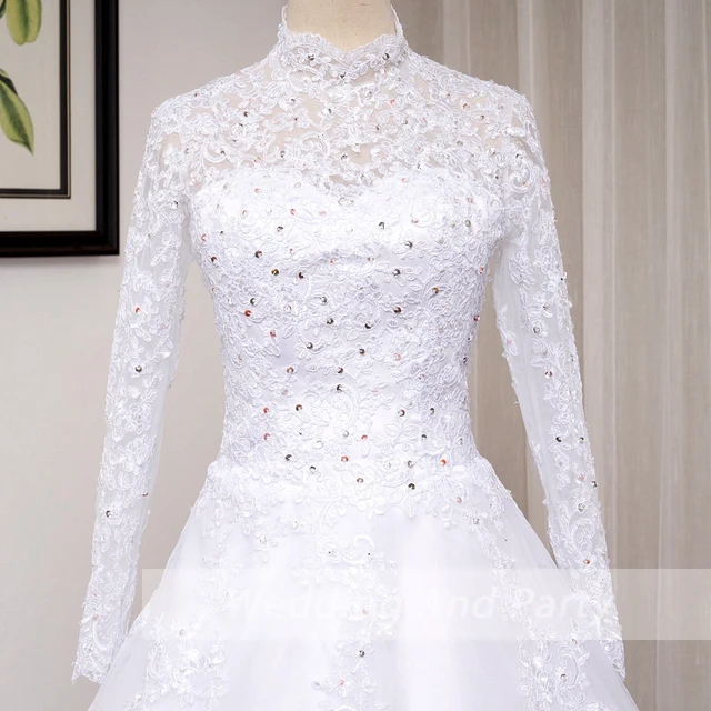 Princess Wedding Dress ball gown plus size O neck long sleeve lace beading Muslim wedding dress bride dress vestido De Noiva 3