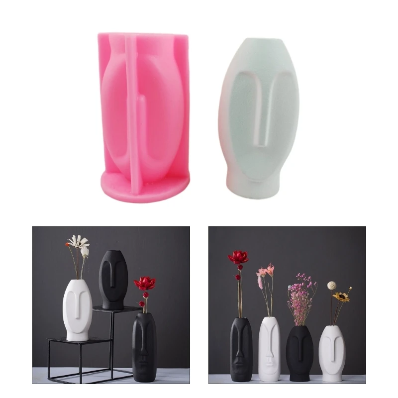 

Human Face Succulent Plant Pot Silicone Mold Unique Human Flower Vase Mold for DIY Concrete Resin Container Mold R3MC