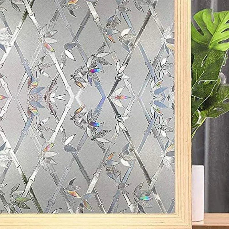 Window Film PVC Privacy Non-Adhesive Bamboo Decals For Home