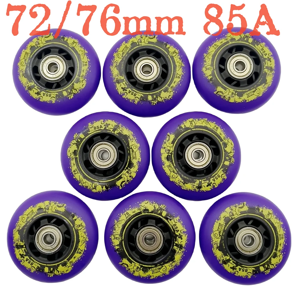 Inline skate wheel skating wheel purple 72mm 76mm 85A bearing 608z smooth quiet 8wheels/lot