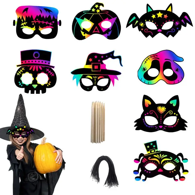 Halloween Scratch Paper Art Scratch Paint Costume Accessories For Halloween Face Cover Scratch Paint Supplies For DIY Face Cover 2021 glowing luminous face cover diy patterns fine workmanship text editing abs computer operated led face cover for halloween