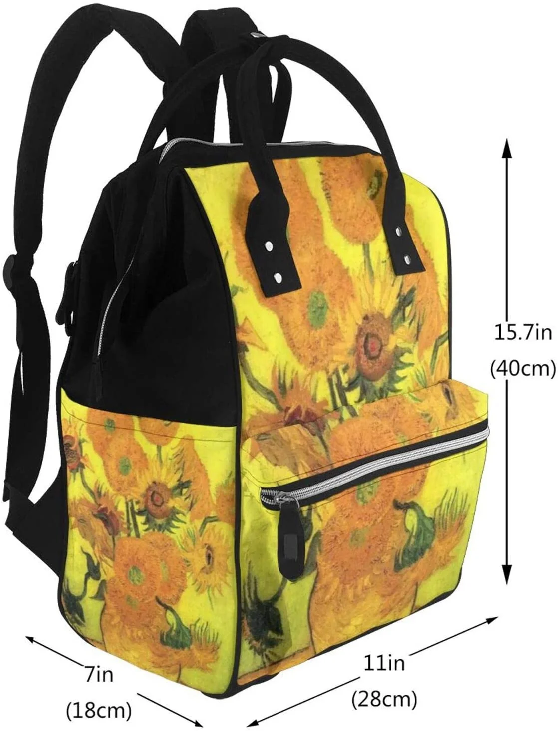 Sunflowers Printed Mummy Backpack Diaper Bag Multi-Function Maternity Nappy Bags, Kid Bag with Laptop Pocket,Stroller Straps
