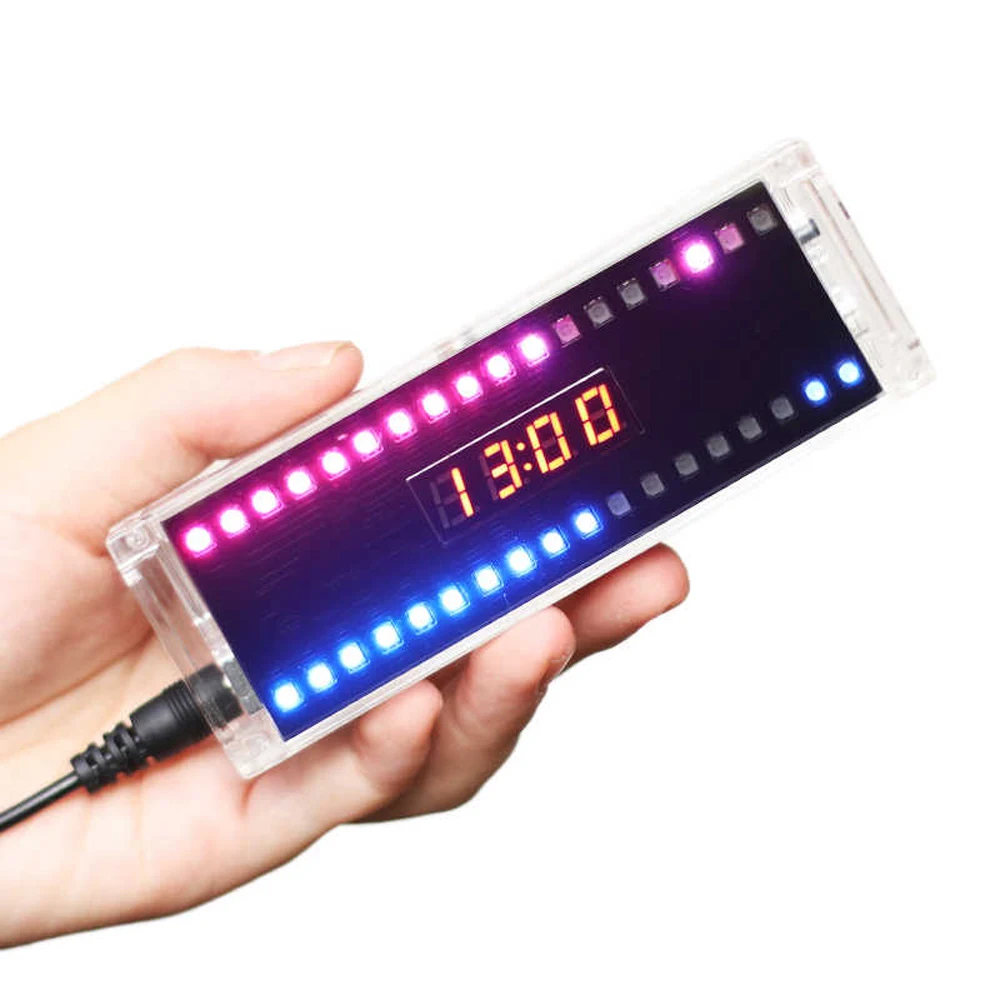 DC5V 0.28 Inch Colorful LED Rhythm Light Production Kit, Voice-activated Digital Clock, Electronic DIY Welding 2