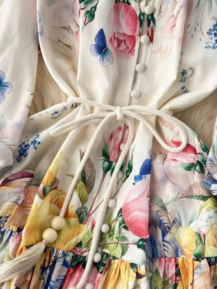 2024 Holiday Tulip Floral Loose Robe Dress Women's Linen Long