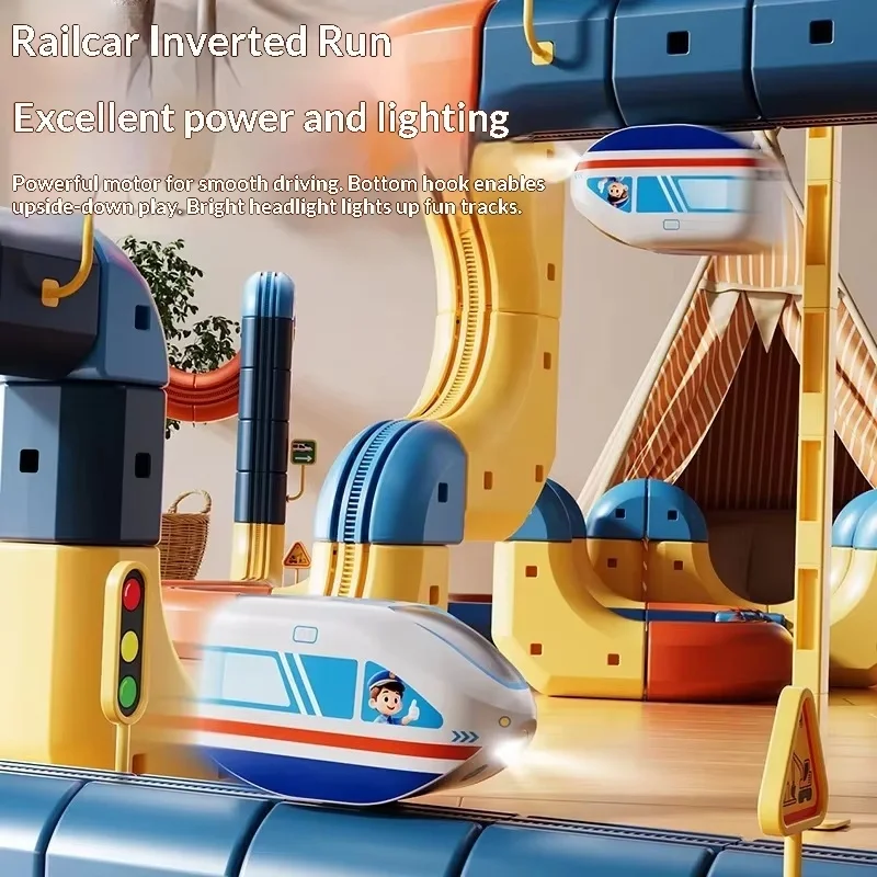 어린이용 전자기 슬라이딩 기차 세트 - DIY 무중력 STEM 교육용 조립 장난감 창의적 놀이 차량 모델