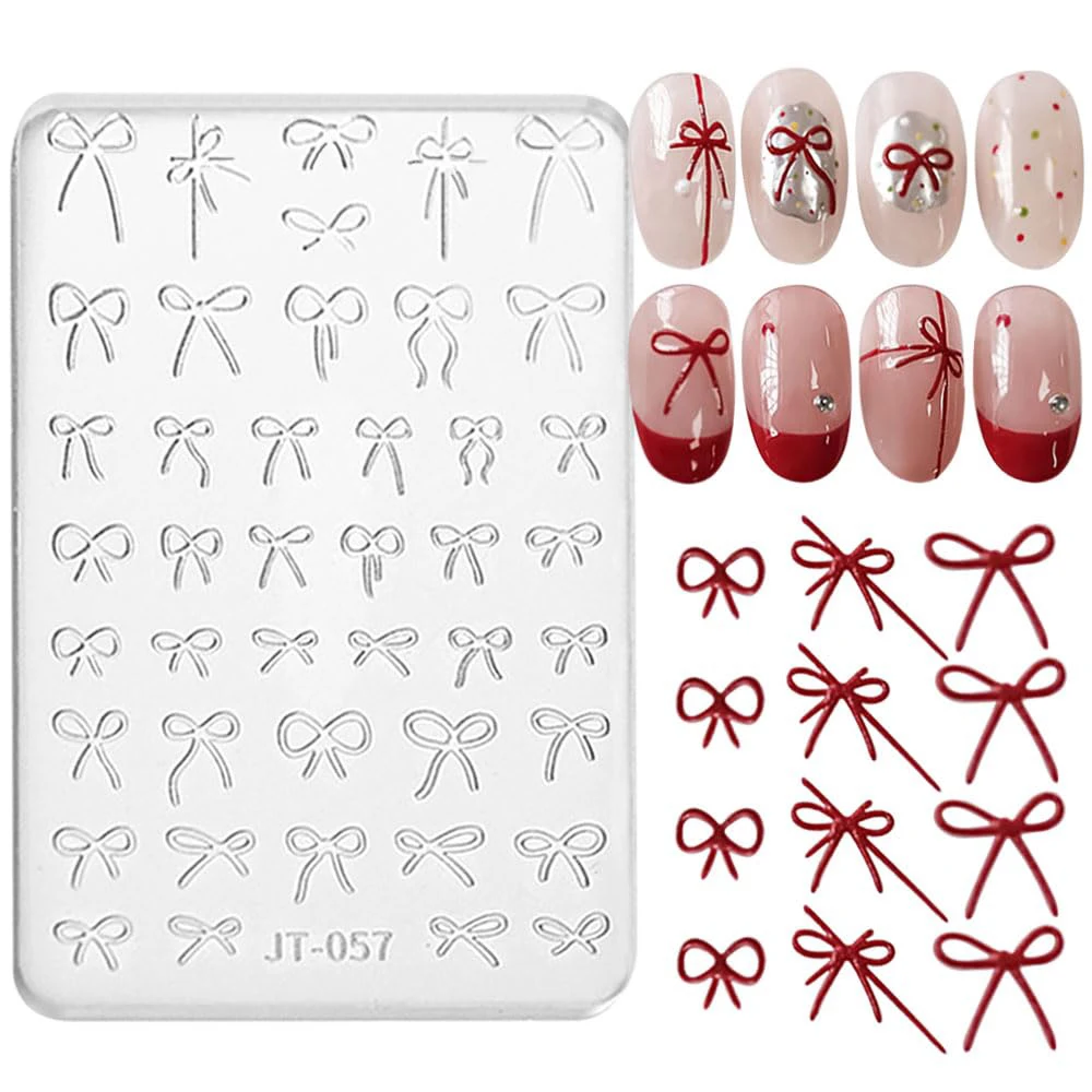 3D 리본 네일 참 실리콘 몰드 엠보싱 리본 매듭 몰드 네일 조각 템플릿 젤 조형 나비 스윗 도구 DIY 매니큐어