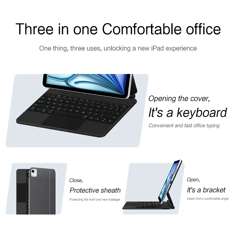 Huwei-teclado Mágico para o Novo Ipad Air Suporte Ajustável Luz de Fundo Touchpad Teclado Multilíngue Air 11 Air 11 2024 - Imagem 2