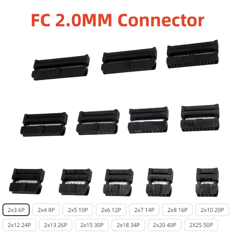 

10PCS 2.0MM pitch FC-6/8/10/16/20-40/50 PIN Female Header IDC Socket Connector FOR Flat ribbon cable wire 6p 10p 20p 40p