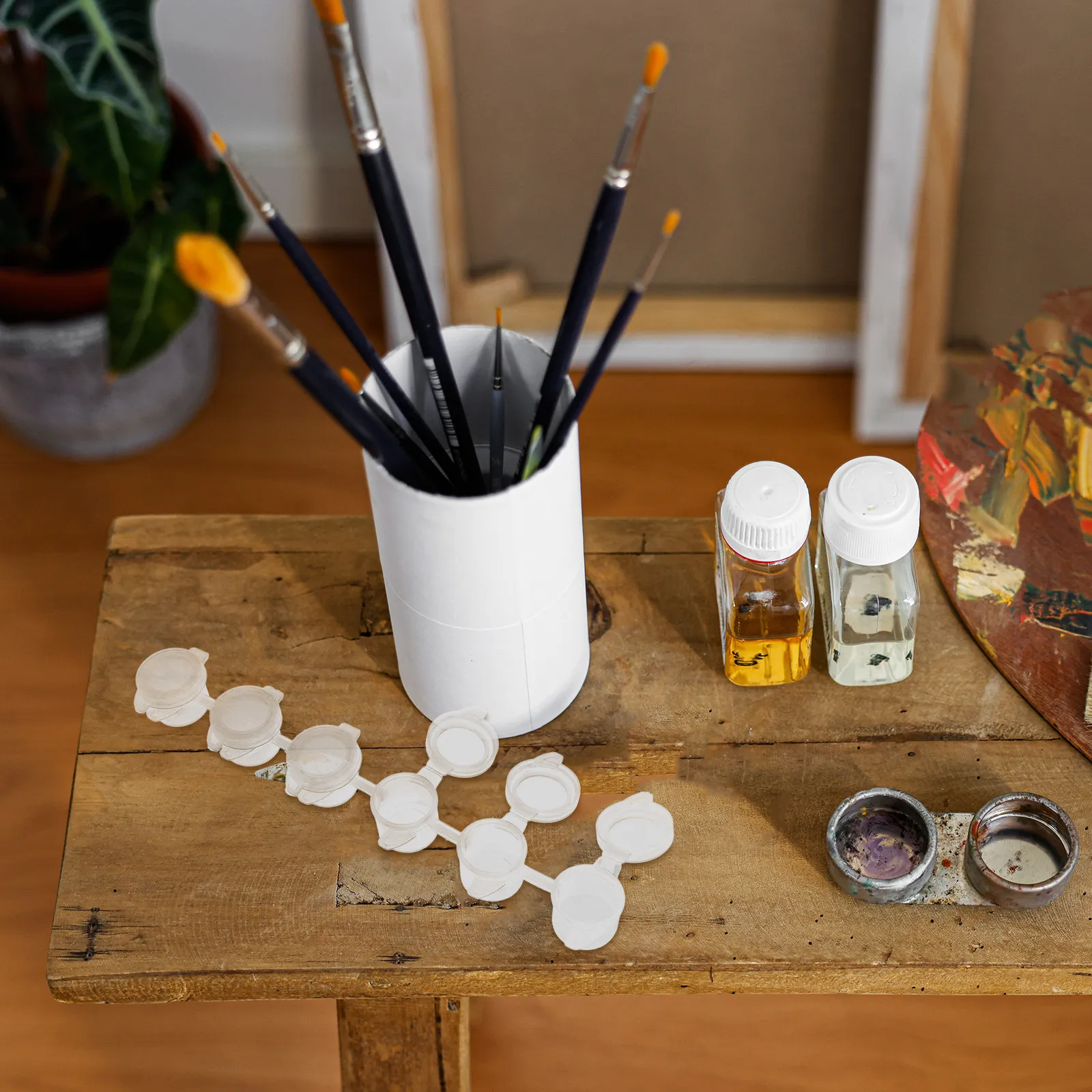 5Pcs 미니 페인트 컵 냄비 수채화 물감 안료 상자 예술용 투명 빈 저장 용기 미니 저장 용기