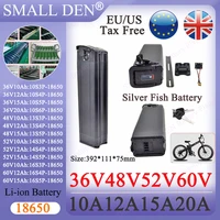 36V 48V 52V 60V argent poisson 18650 batterie 10Ah 12Ah 15Ah 20A 10S-16S 3P-6P pour 250W-1800W pliant e-deux roues portable 1