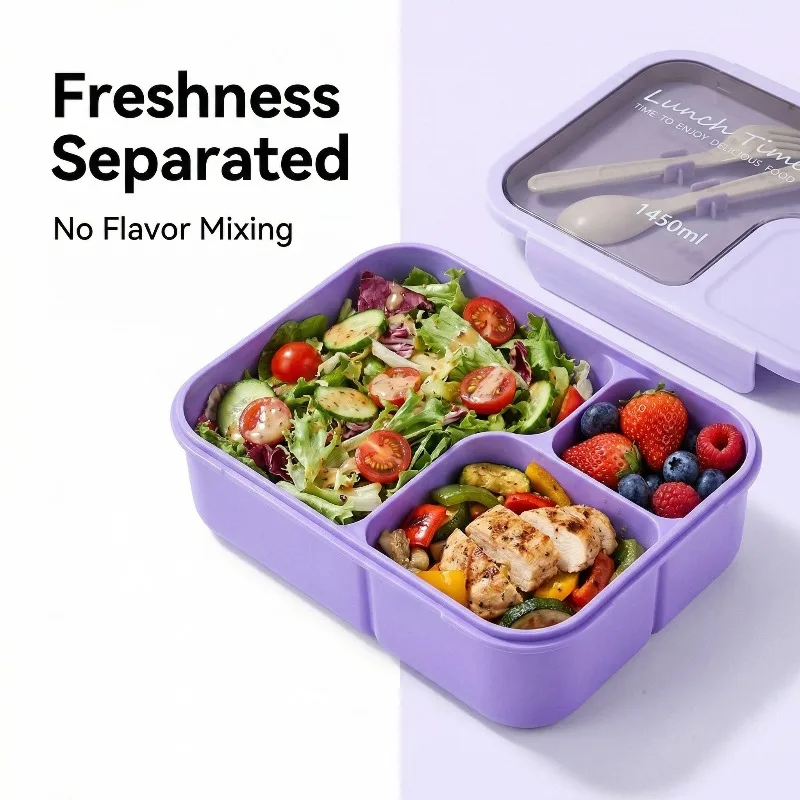 Bento Box-Portable lunch box with built-in tableware and sauce box, square meal reserve box for school, office and travel - 4