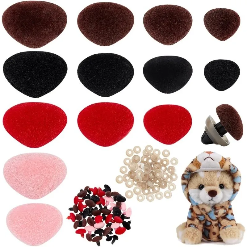 52pcs Animal Safety Noses Plastic Triangle Noses Flocking Nose with Washers Crochet for Teddy Bear Animal Puppet Crafts
