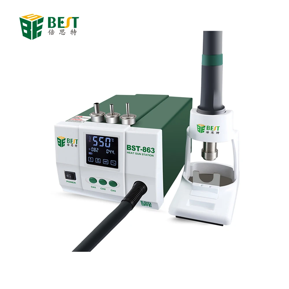 BST-863 High Performance Hot Air Gun LCD Digital Display with Touch Screen 1200W Temperature Control Model Heat Station 6