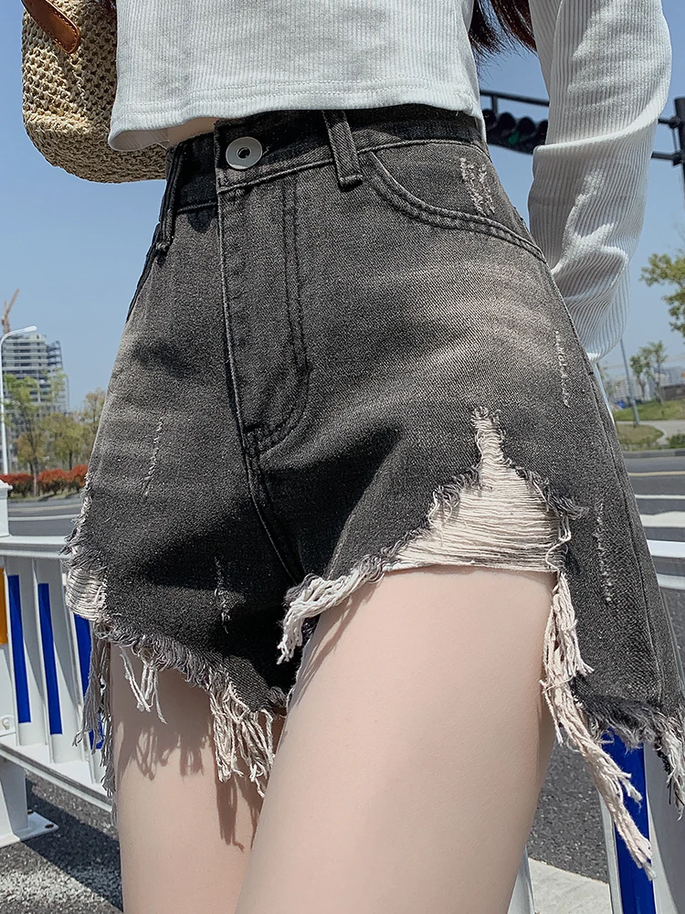 Summer Shorts Vintage Ripped Hollow Out Holes High Waist Jeans Shorts Female 2023 Summer Beach Shorts Streetwear Loose Casual