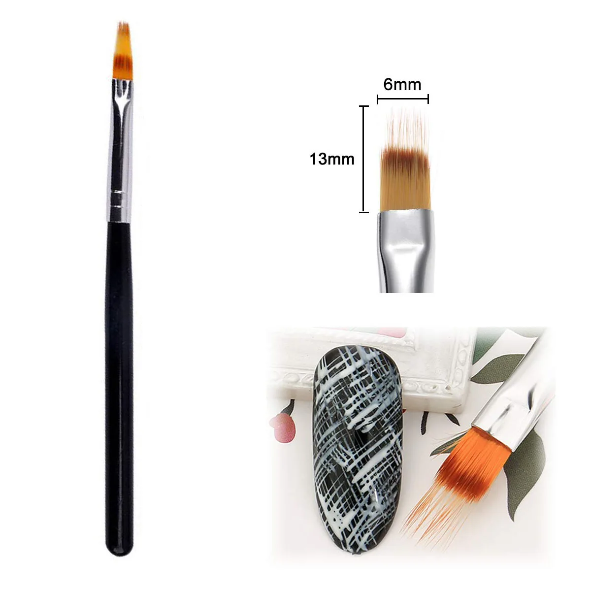 1Pc Professional Soft Gradient Nail Brush Silver Black Drawing Painting Nylon Hair Ombre Brush DIY Gradient UV Gel Nail Brush 4
