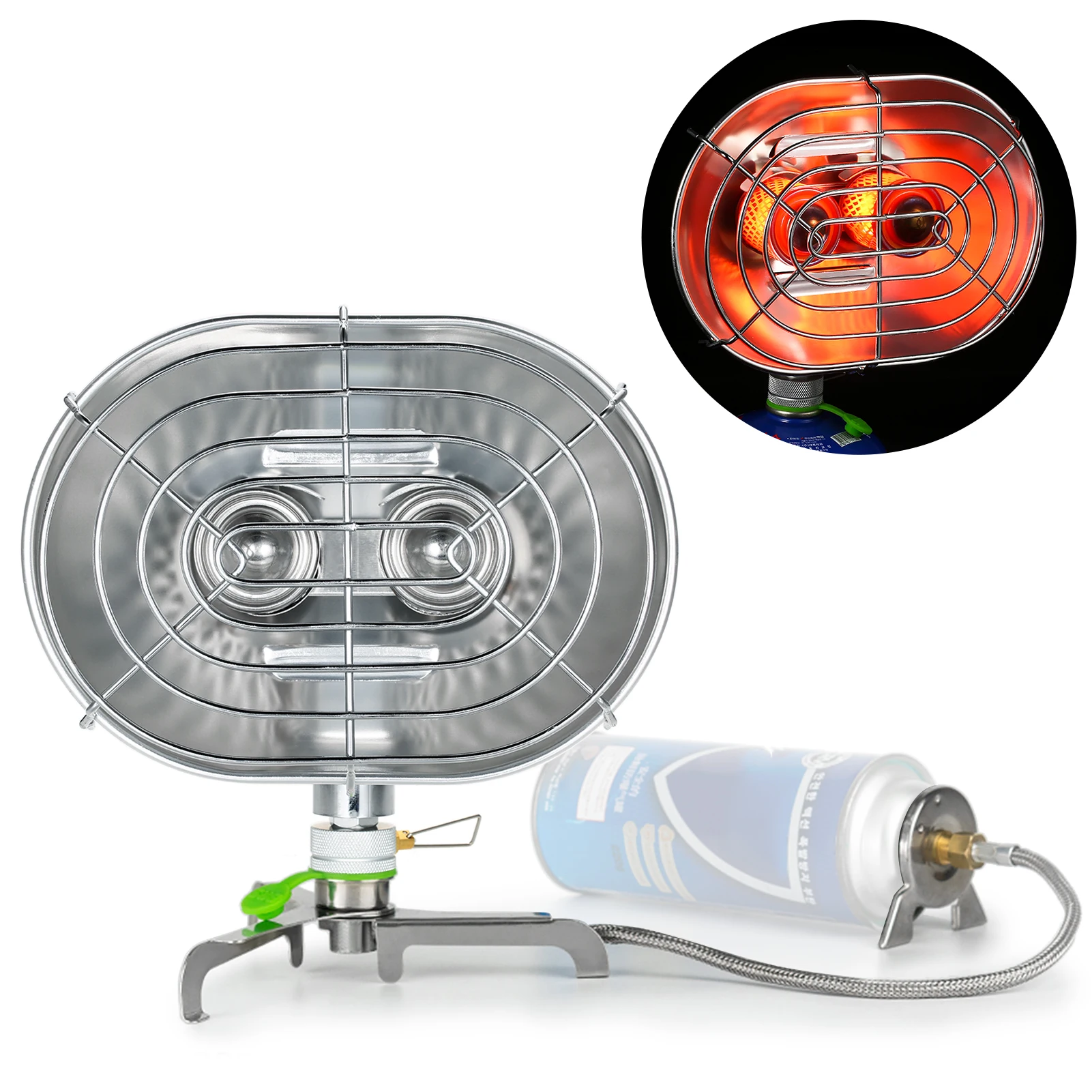 Double Head Outdoor Heater Portable Infrared Ray Camping Heating Stove  Warmer Heating Gas Stove with Gas Tank Adapter - AliExpress