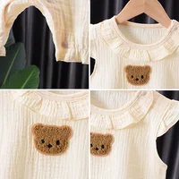 2Pcs Baby Summer Jumpsuits Hat Set Bear Muslin Newborn Romper for Boys Girls Clothes Toddler Onesie Infant Outfit Clothing 4