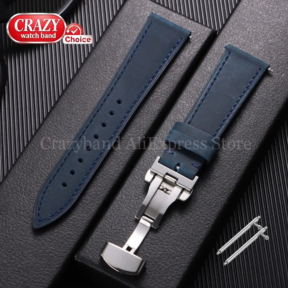 Elegant Brown Calfskin Leather Watch Strap with Butterfly Buckle