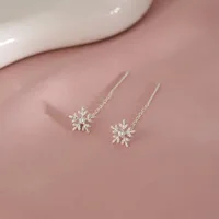 Boucles d'oreilles à pampilles en argent Sterling 925 pour femme, breloque Simple, chaîne flocon de neige, accessoire de bijoux d'hiver coréen, cadeau de noël 4