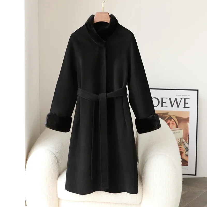 

Top quality 2023 Winter warm plush real Mink Fur Collar parka coats Long Jackets With Real mink fur trench coats